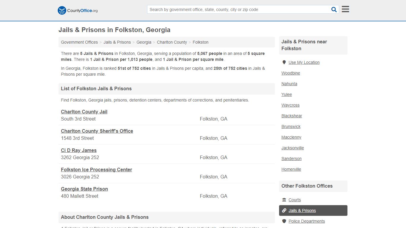 Jails & Prisons - Folkston, GA (Inmate Rosters & Records)